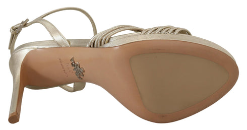 Prada Gold Leather Stiletto Heels Sandals with Ankle Strap for Women