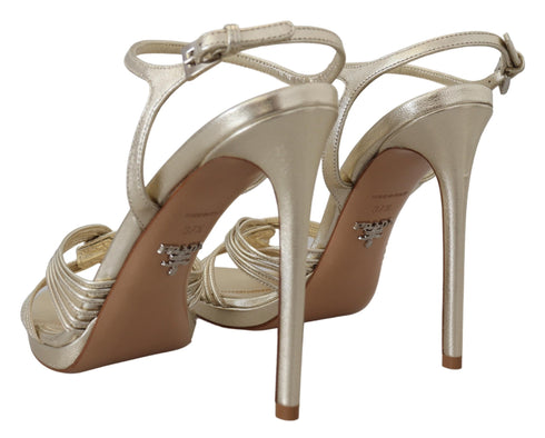 Prada Gold Leather Stiletto Heels Sandals with Ankle Strap for Women