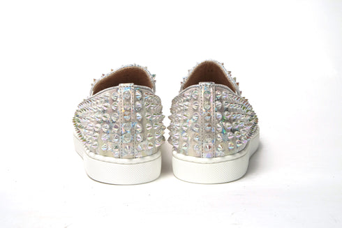 Christian Louboutin Roller Boat White Embellished Leather Women’s Flat Sneakers Shoes