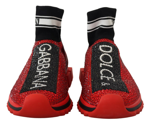 Dolce & Gabbana Sorrento Sneakers – Red Crystal Sock Shoes – Women’s Slip-On