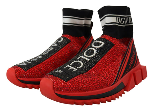 Dolce & Gabbana Sorrento Sneakers – Red Crystal Sock Shoes – Women’s Slip-On