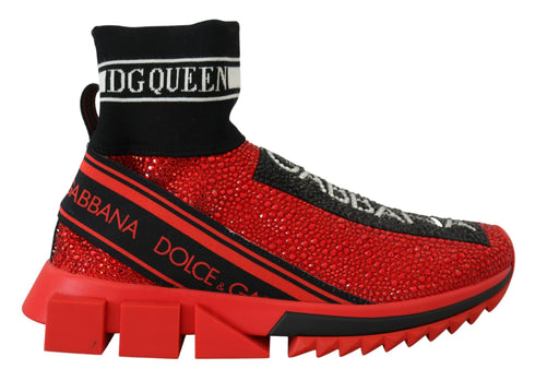 Dolce & Gabbana Sorrento Sneakers – Red Crystal Sock Shoes – Women’s Slip-On