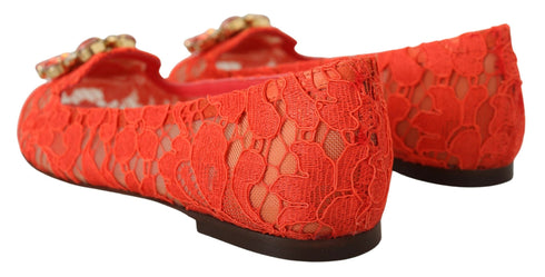 Dolce & Gabbana Vally Ballet Flats Red Taormina Lace Crystal Embellished Shoes for Women