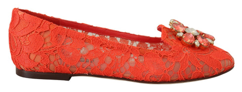 Dolce & Gabbana Vally Ballet Flats Red Taormina Lace Crystal Embellished Shoes for Women