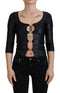 Dolce & Gabbana Black Cotton Stretch Open Chest 3/4 Sleeve Top