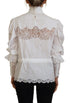 Dolce & Gabbana White Cotton Lace Trim Turtle Neck Blouse Top