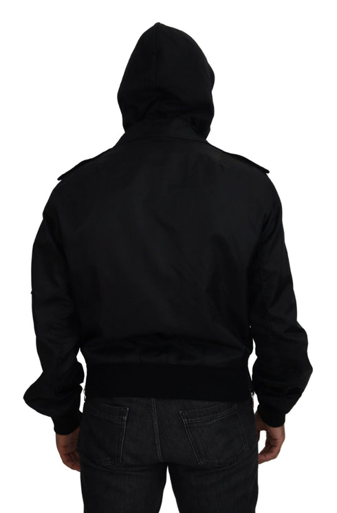 Dolce & Gabbana Black Nylon Hooded Full Zip Men Coat Jacket