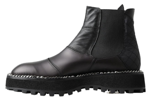 Dolce & Gabbana Black Leather Slip on Stretch Boots