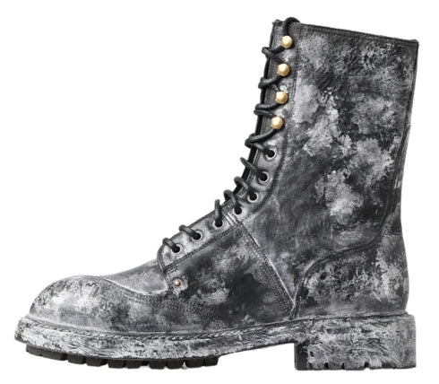 Bottes mi-mollet en cuir noir et gris Dolce & Gabbana