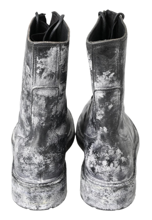 Bottes mi-mollet en cuir noir et gris Dolce & Gabbana