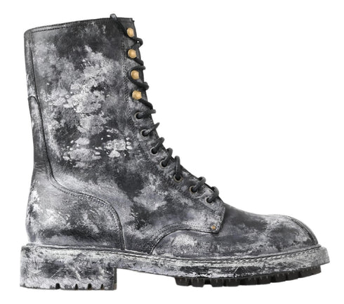 Bottes mi-mollet en cuir noir et gris Dolce & Gabbana