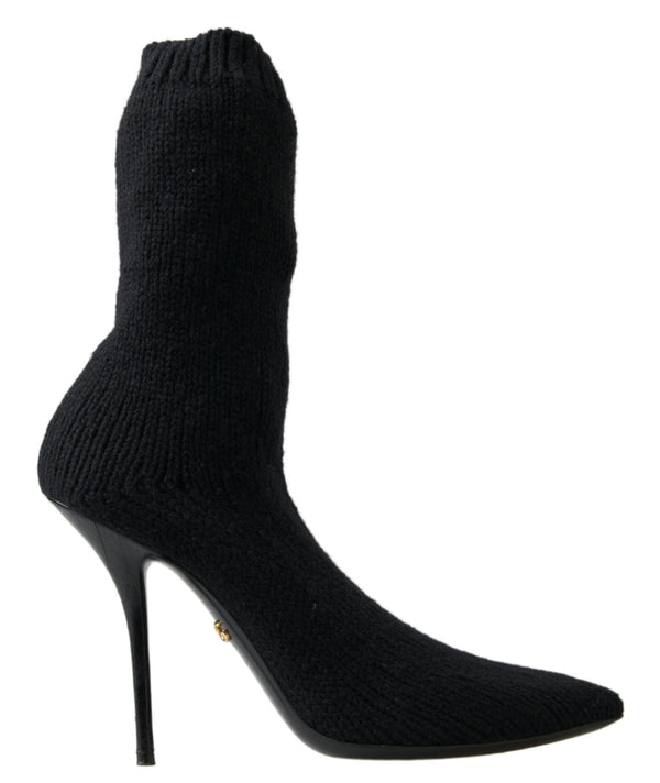Dolce & Gabbana Mid Calf Stiletto Boots – Black Viscose Leather Sole for Women