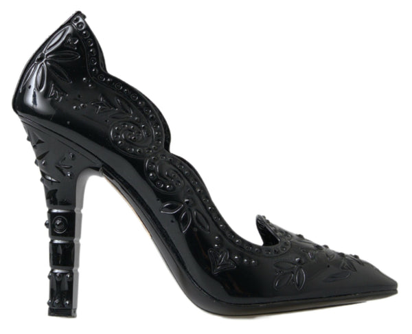 Dolce & Gabbana Black Cinderella Floral Crystal Heels – Women’s Luxury Pumps
