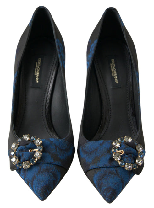 Dolce & Gabbana Classic Ayers Crystal Heels Blue Floral Satin Pumps for Women