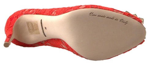 Dolce & Gabbana Women’s Red Lace Crystal Pumps – Taormina Heels from Rainbow Collection