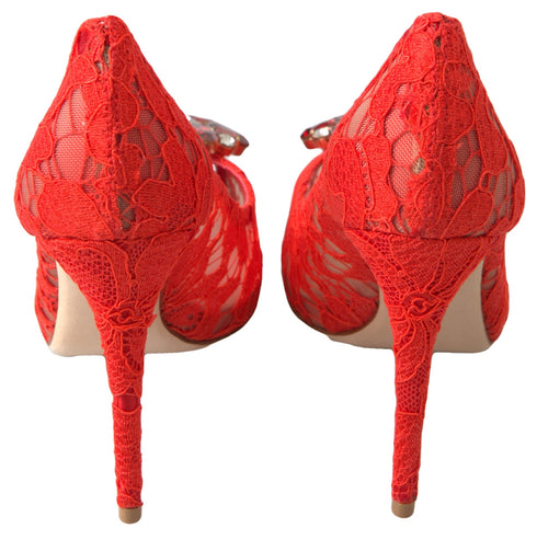 Dolce & Gabbana Women’s Red Lace Crystal Pumps – Taormina Heels from Rainbow Collection