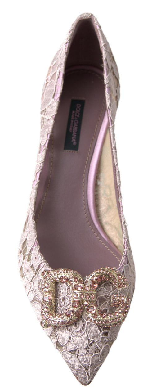 Dolce & Gabbana Pink Lace Crystal DG Pumps Women’s Heels