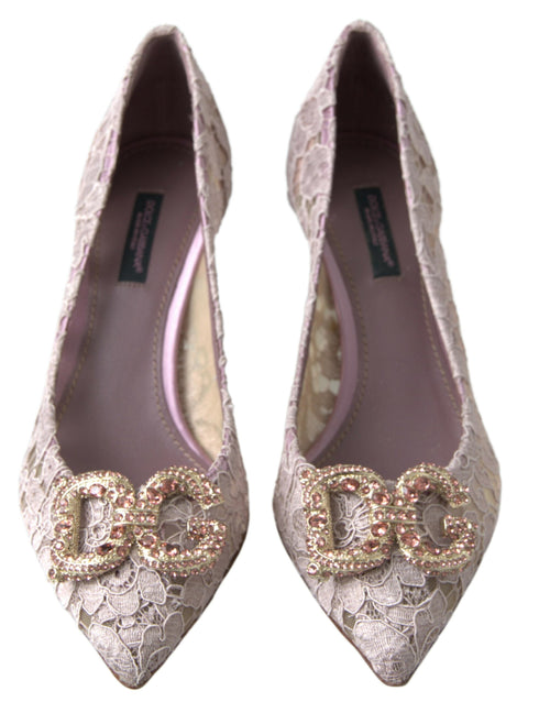 Dolce & Gabbana Pink Lace Crystal DG Pumps Women’s Heels