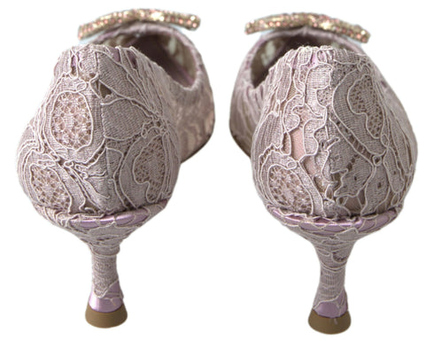 Dolce & Gabbana Pink Lace Crystal DG Pumps Women’s Heels