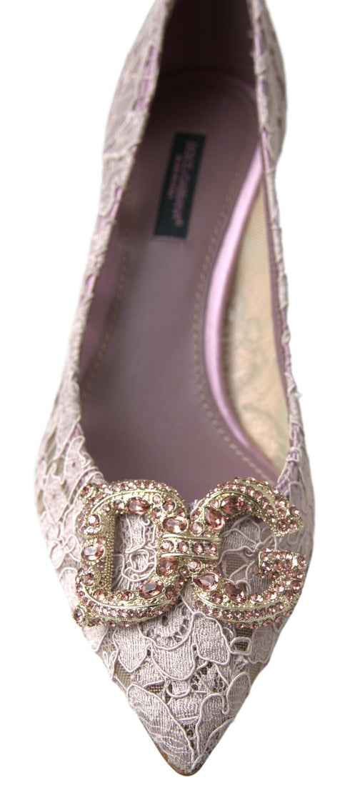 Dolce & Gabbana Pink Lace Crystal DG Pumps Women’s Heels