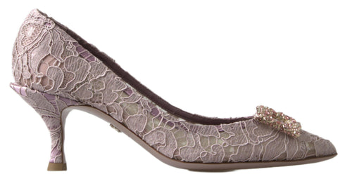 Dolce & Gabbana Pink Lace Crystal DG Pumps Women’s Heels
