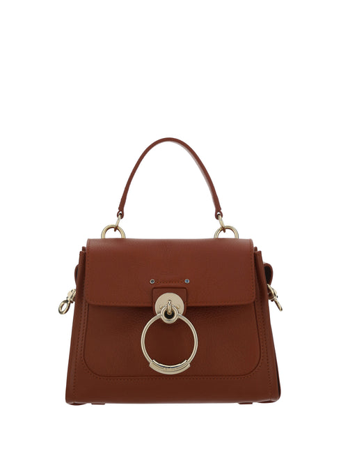 Chloé Sepia Brown Calfskin Leather Shoulder Handbag with Gold-Tone Ring Detail for Women