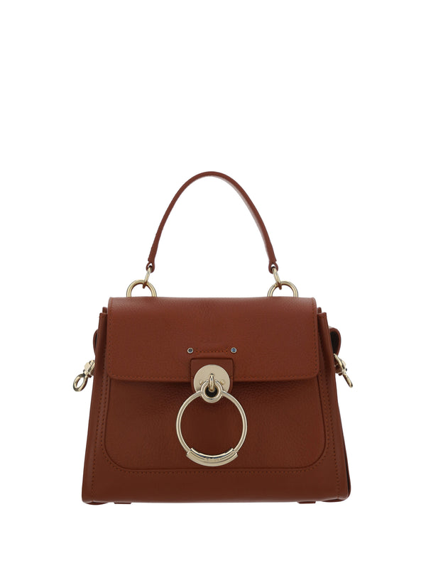 Chloé Sepia Brown Calfskin Leather Shoulder Handbag with Gold-Tone Ring Detail for Women