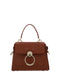 Chloé Sepia Brown Calfskin Leather Shoulder Handbag with Gold-Tone Ring Detail for Women