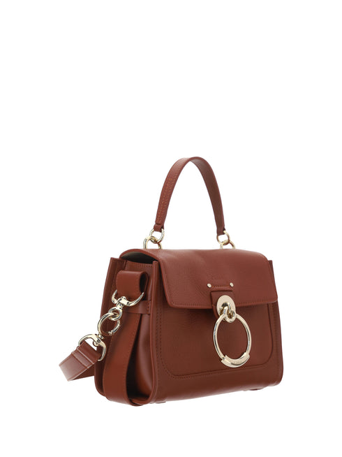 Chloé Sepia Brown Calfskin Leather Shoulder Handbag with Gold-Tone Ring Detail for Women