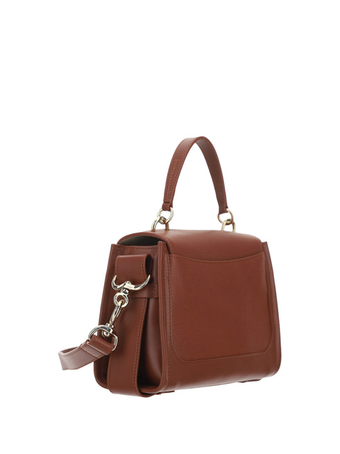 Chloé Sepia Brown Calfskin Leather Shoulder Handbag with Gold-Tone Ring Detail for Women