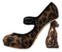 Dolce & Gabbana Leopard Heel Mary Jane Pumps – Black Brown Calf Fur Women’s Designer Shoes
