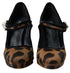 Dolce & Gabbana Leopard Heel Mary Jane Pumps – Black Brown Calf Fur Women’s Designer Shoes