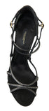 Dolce & Gabbana Keira Stiletto Sandals Black Silver Satin Rhinestone Heels - Women’s
