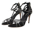 Dolce & Gabbana Keira Stiletto Sandals Black Silver Satin Rhinestone Heels - Women’s