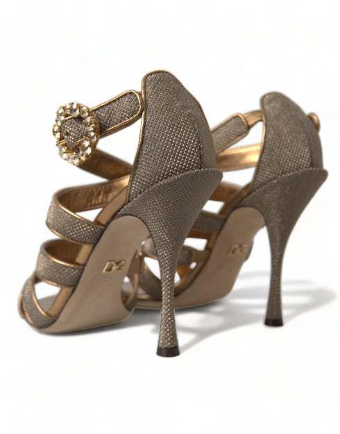 Dolce & Gabbana Bronze Crystal Strap Stiletto Heels – Elegant Evening Sandals for Women