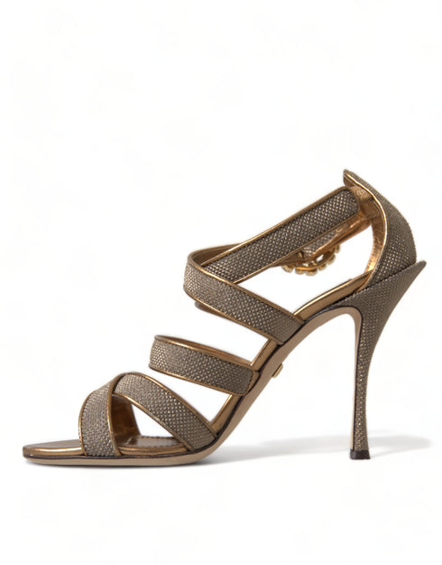 Dolce & Gabbana Bronze Crystal Strap Stiletto Heels – Elegant Evening Sandals for Women