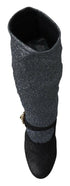 Dolce & Gabbana Crystal Mary Jane Sock Booties | Black Glitter Stretch High Heel Boots for Women