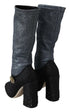 Dolce & Gabbana Crystal Mary Jane Sock Booties | Black Glitter Stretch High Heel Boots for Women