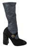 Dolce & Gabbana Crystal Mary Jane Sock Booties | Black Glitter Stretch High Heel Boots for Women
