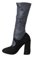 Dolce & Gabbana Crystal Mary Jane Sock Booties | Black Glitter Stretch High Heel Boots for Women
