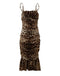 Dolce & Gabbana Brown Leopard Print Ruched Midi Dress