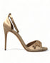 Dolce & Gabbana Gold Satin Ankle Strap Crystal Embellished Heels Sandals - Women’s Shoes
