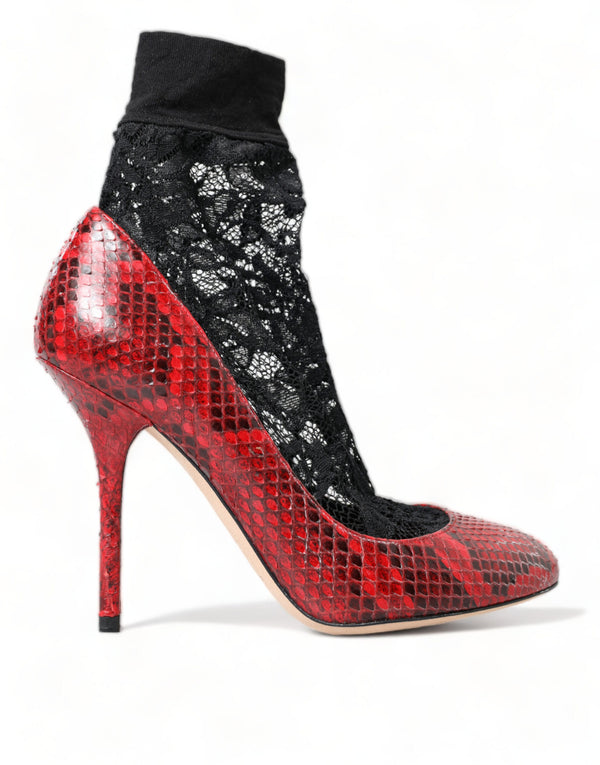 Dolce & Gabbana Red Ayers Leather Lace Socks Pumps – Women’s Heels