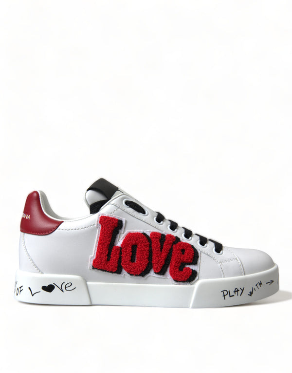 Dolce & Gabbana White Portofino Sneakers – Women’s Leather Love Patch Shoes