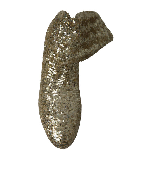 Dolce & Gabbana Gold Sequined Mid Calf Stretch Boots Leather Sole - Women’s Shoes