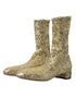 Dolce & Gabbana Gold Sequined Mid Calf Stretch Boots Leather Sole - Women’s Shoes