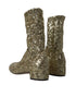 Dolce & Gabbana Gold Sequined Mid Calf Stretch Boots Leather Sole - Women’s Shoes