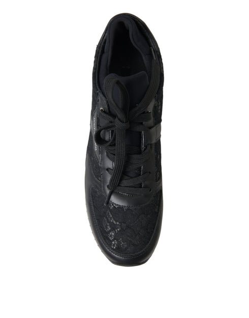 Dolce & Gabbana Black Floral Lace Leather Sneakers – Women’s Shoes