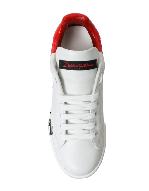 Dolce & Gabbana Portofino Sneakers Shoes – White & Red Leather Low Tops for Women