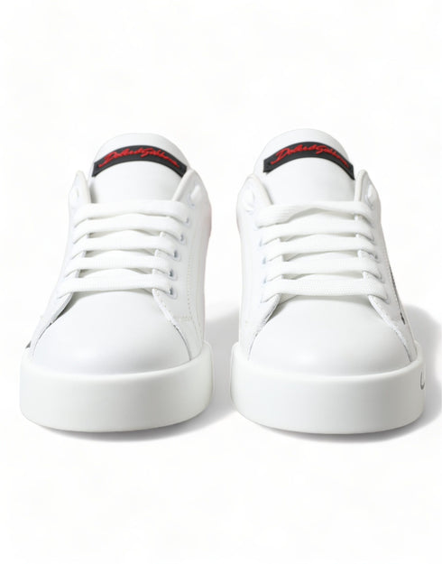 Dolce & Gabbana Portofino Sneakers Shoes – White & Red Leather Low Tops for Women